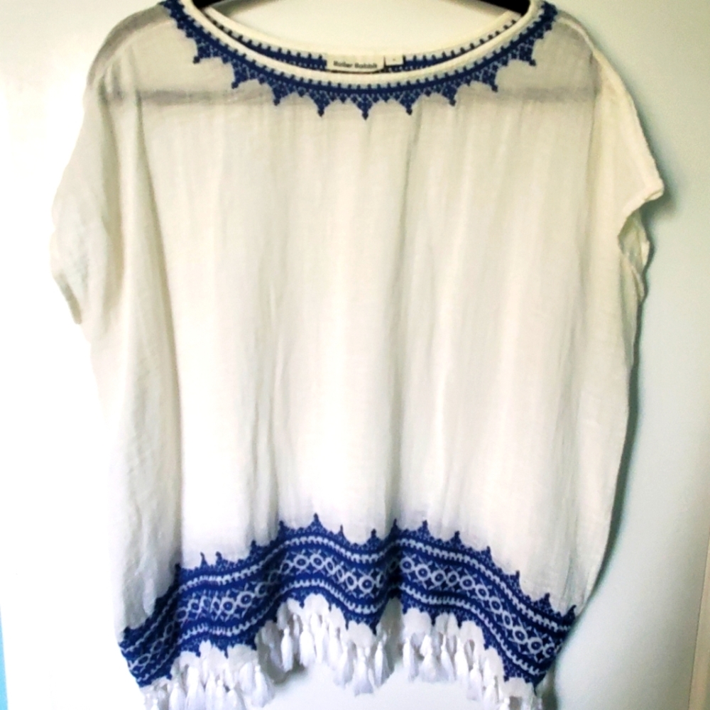 Roberta Roller Rabbit embroidered top with fringe sz M